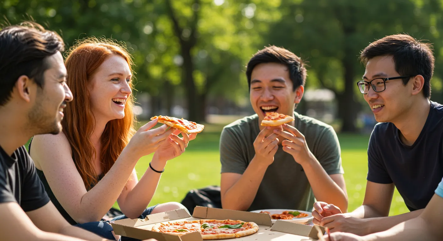 A humorous image depicting two people connecting online, with spy-like elements and RedNote logos.