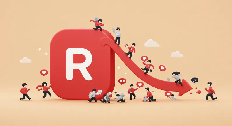 The logo of RedNote (Xiaohongshu) with users migrating