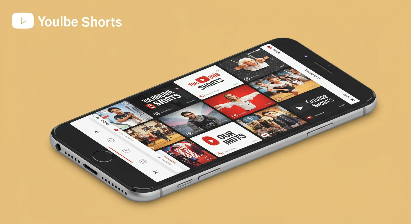 A YouTube Shorts interface graphic with a mobile phone overlay